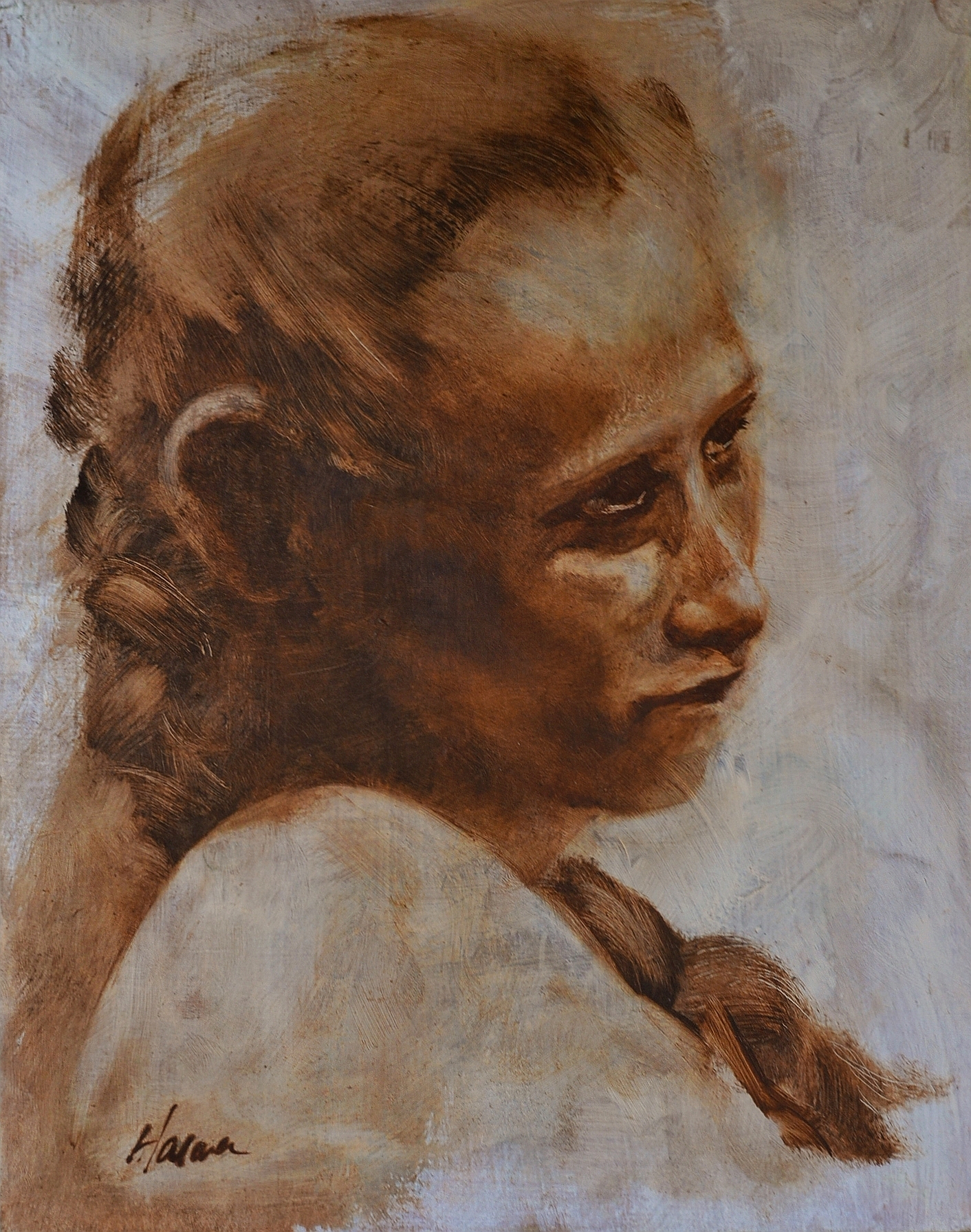 'French Braid, oil, 10 x 8, $400 framed